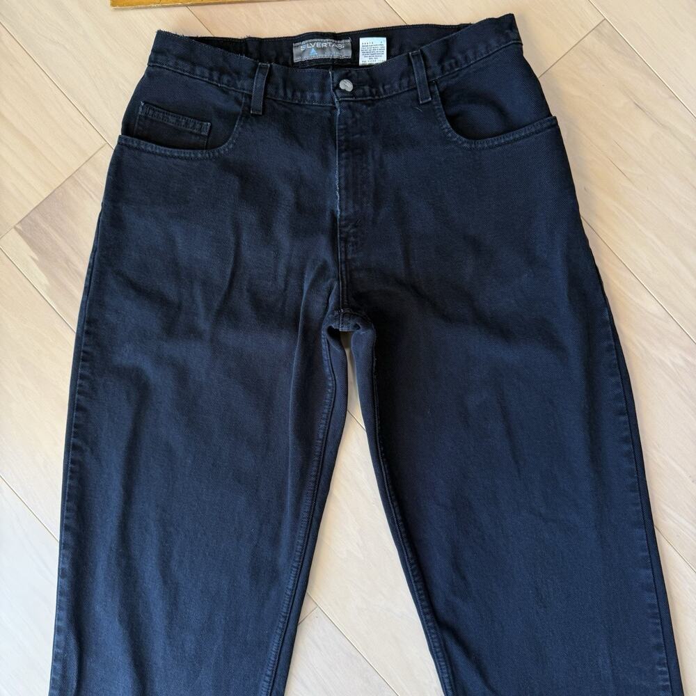 Vintage Levis Silver Tab Jeans 34 Black Baggy Wide Leg Skater 90s Streetwear - Picture 3 of 11